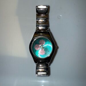 Silver and Teal Women's Watch